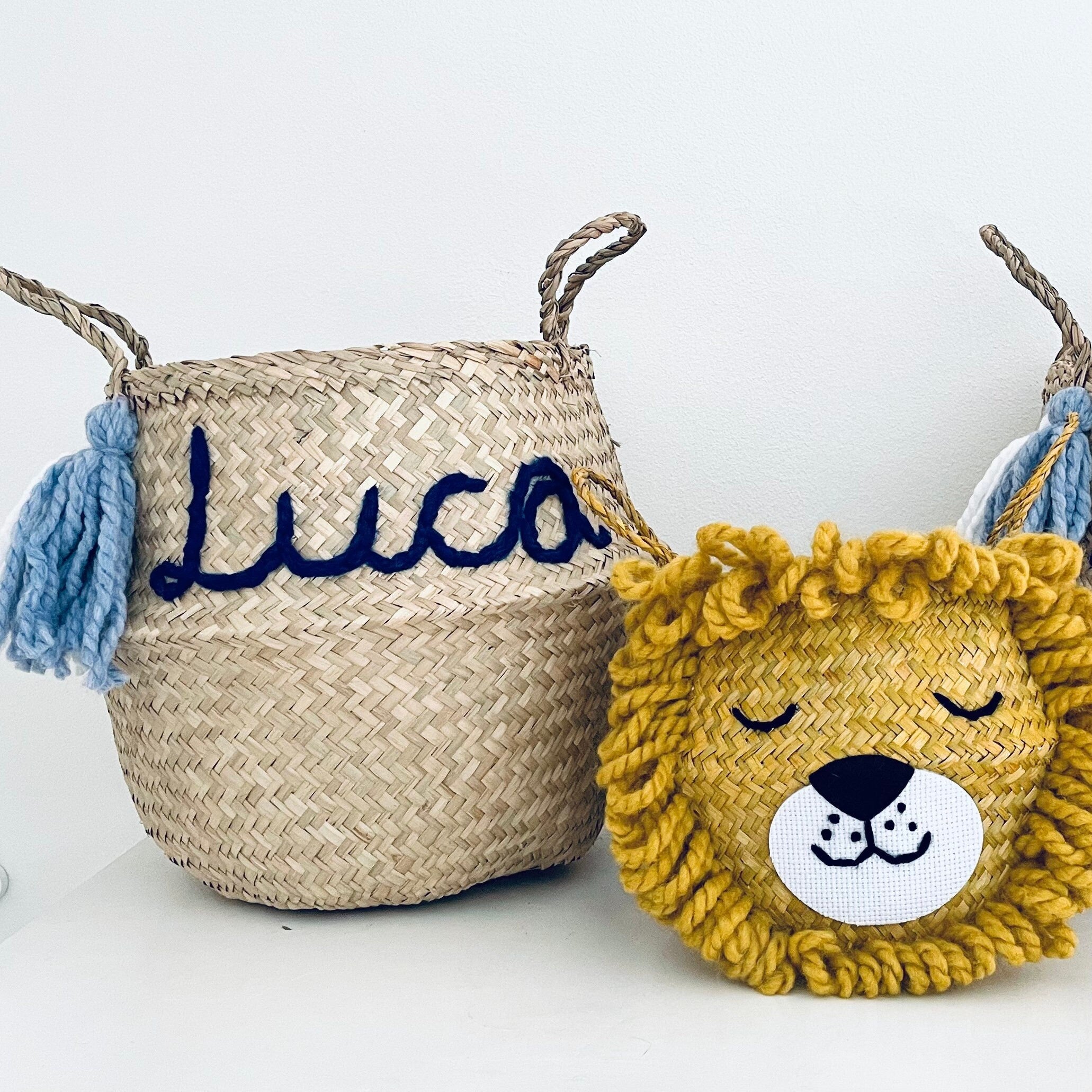 Blue Personalised tassel name basket - Extra Large
