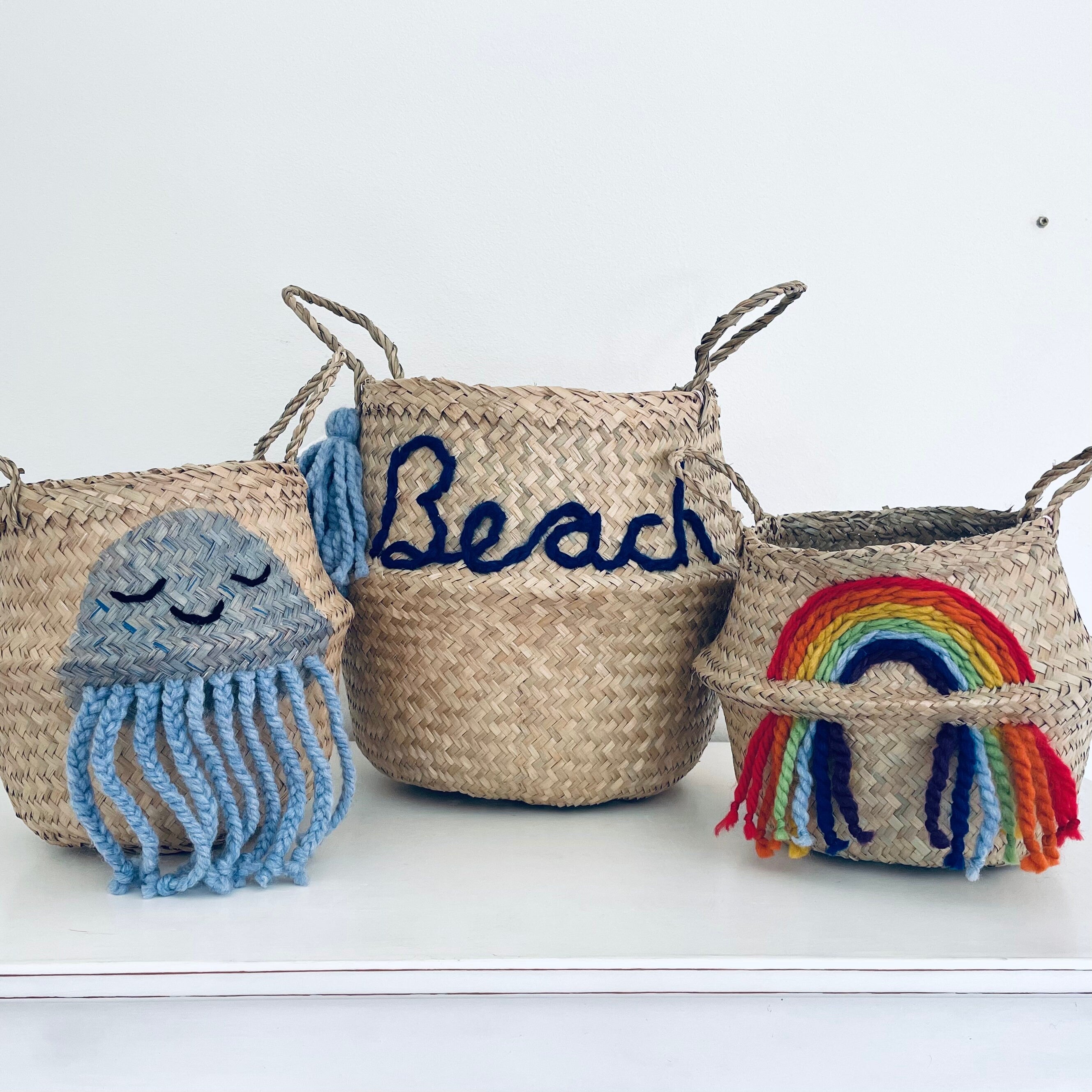 Blue Personalised tassel name basket - Extra Large