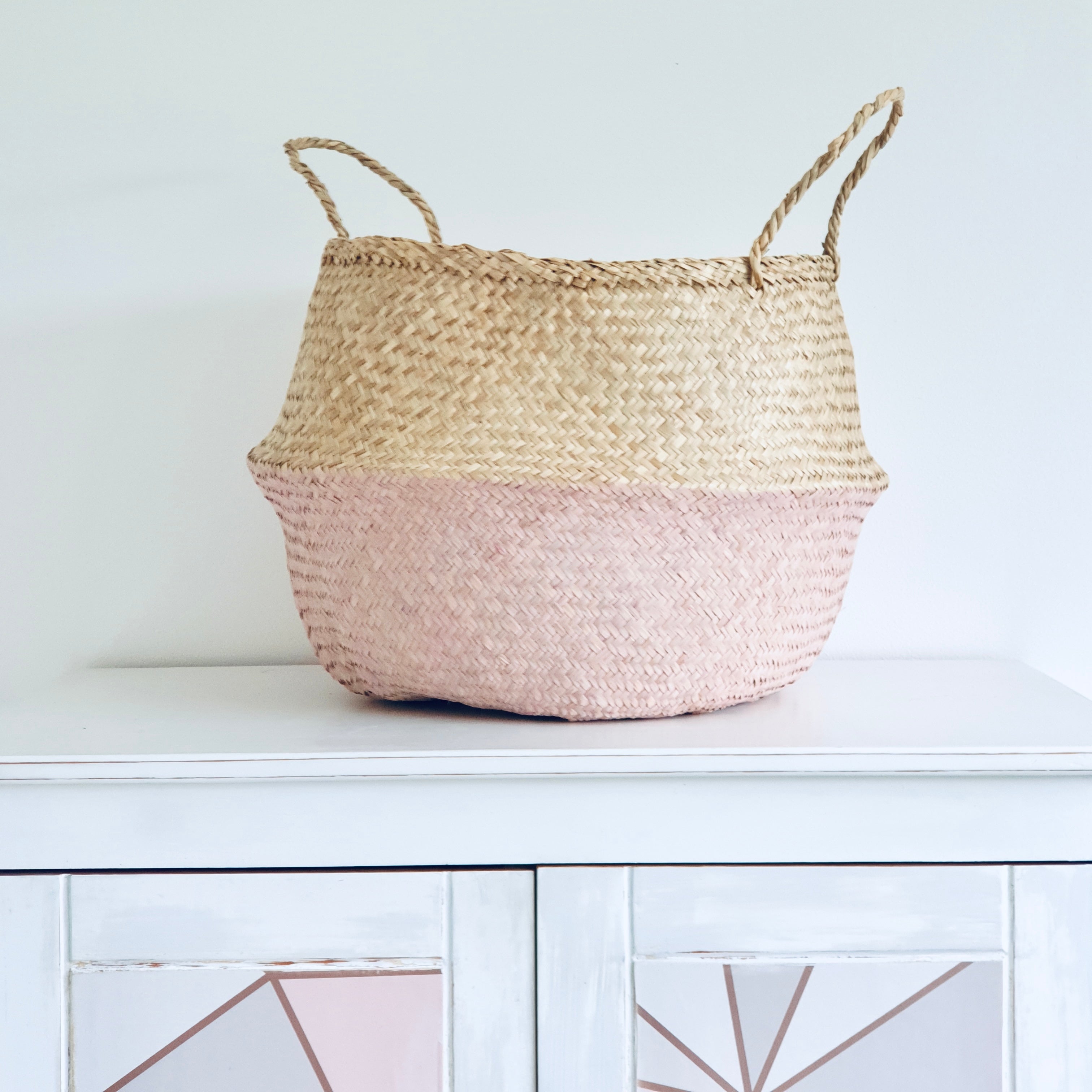 Dusky Pink two-tone Seagrass Basket - Extra Large - Bellybambino