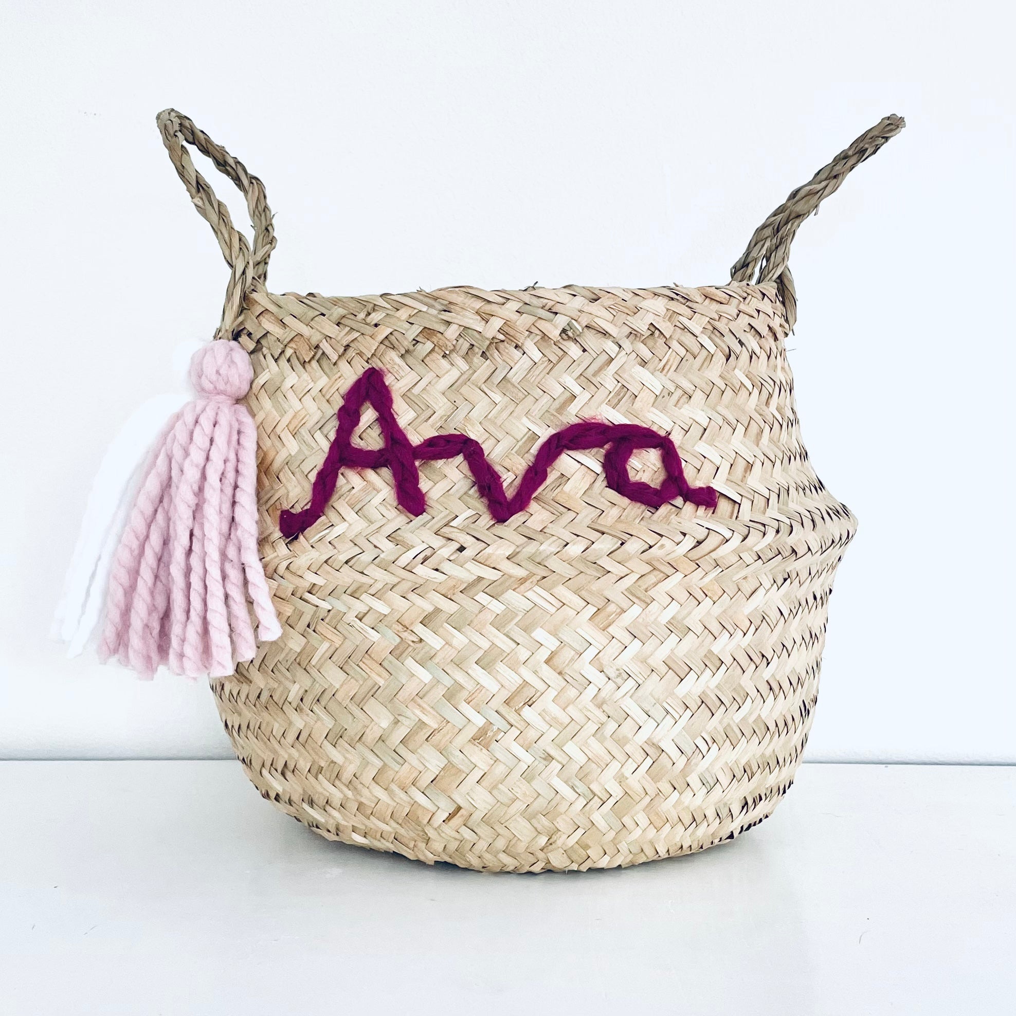 Pink Personalised tassel name basket - Large - Bellybambino