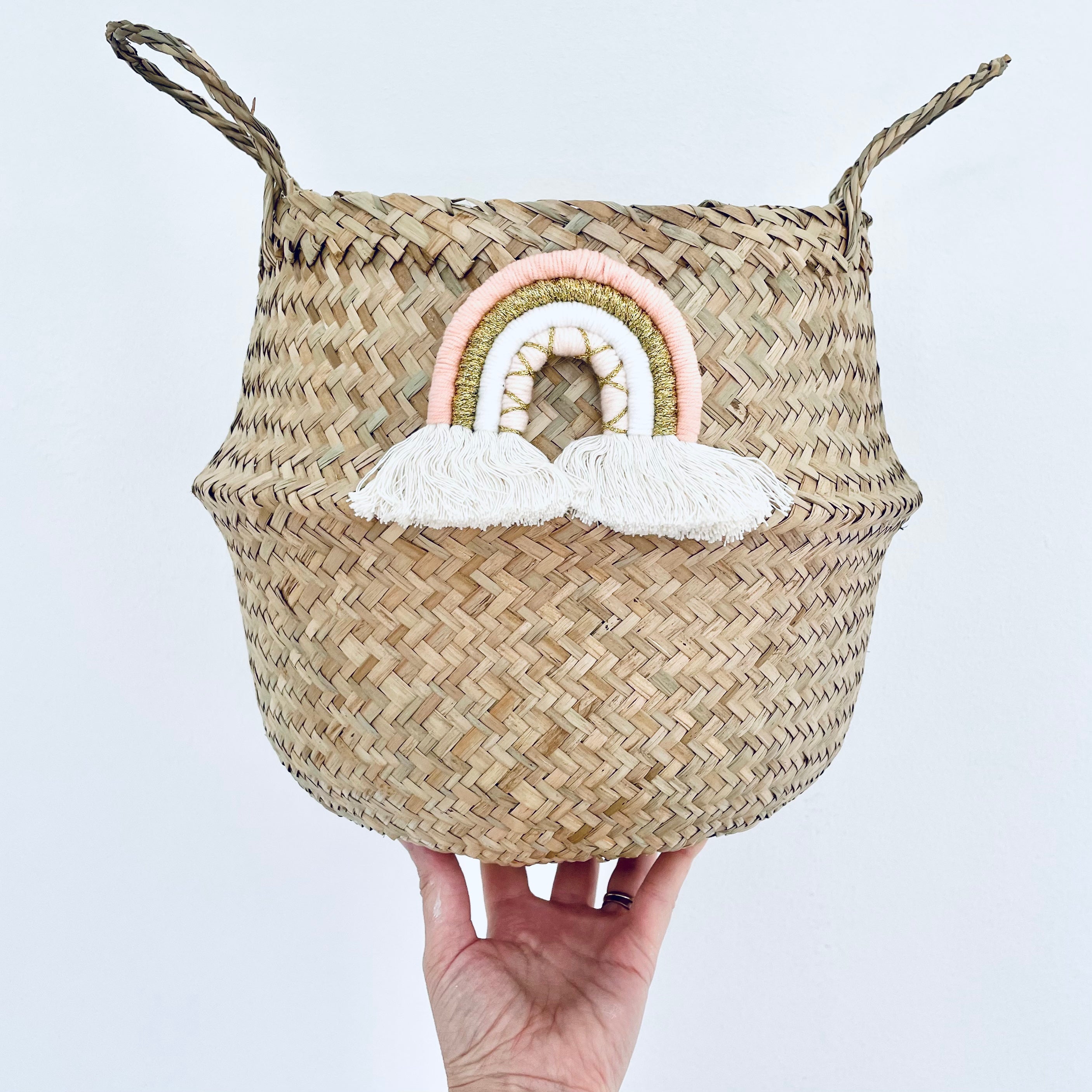 Pastel gold Macrame rainbow basket - large - Bellybambino
