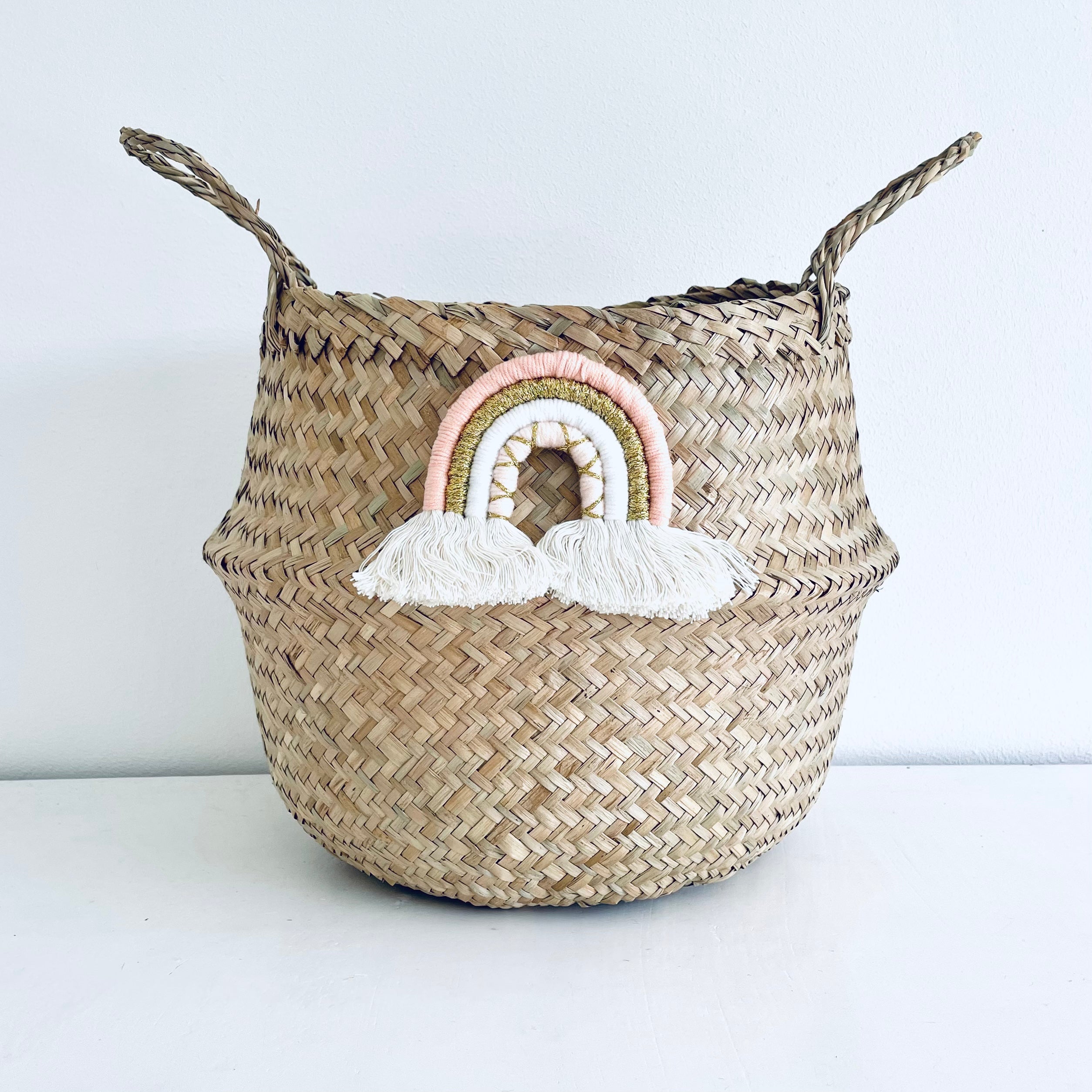 Pastel gold Macrame rainbow basket - large - Bellybambino