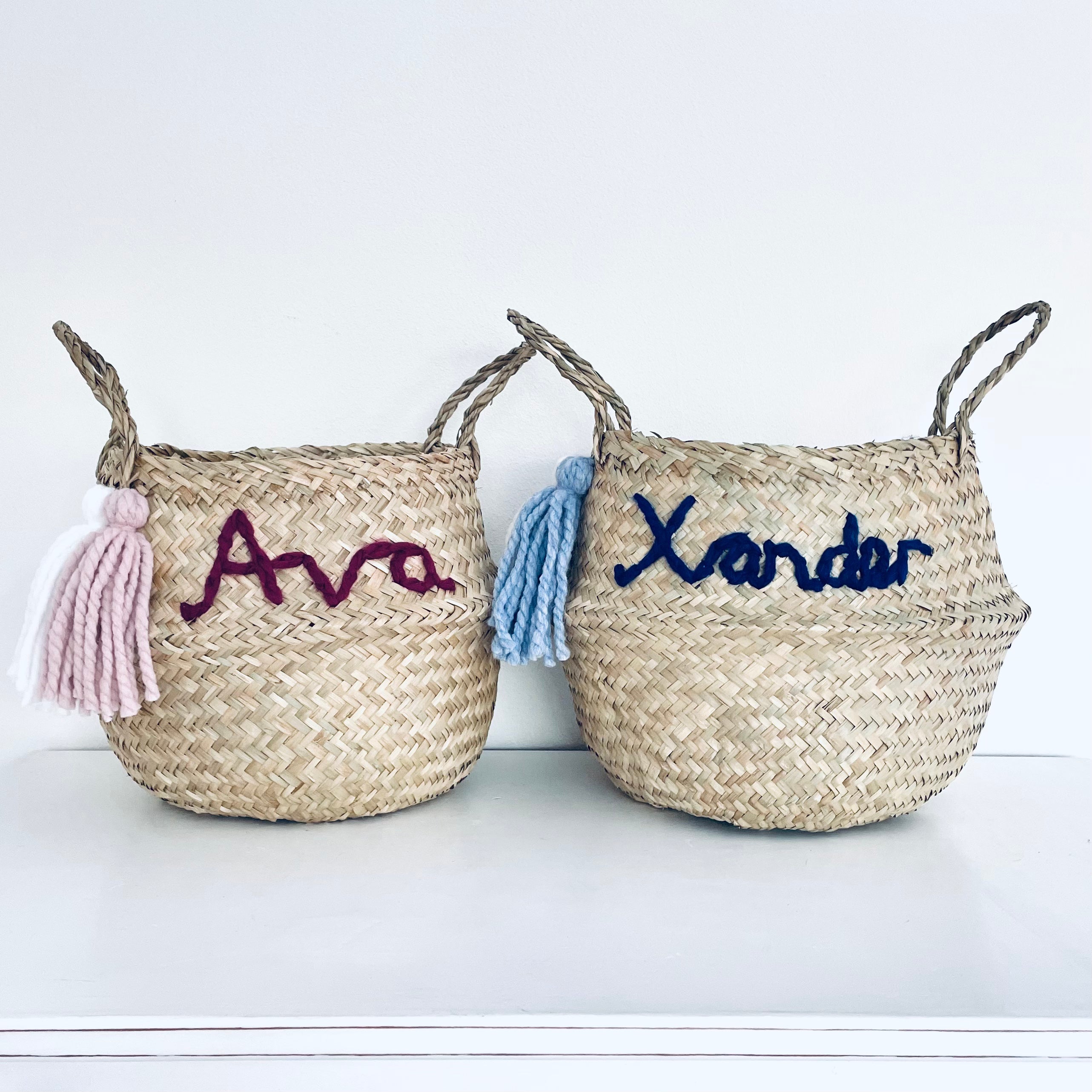 Pink Personalised tassel name basket - Large - Bellybambino