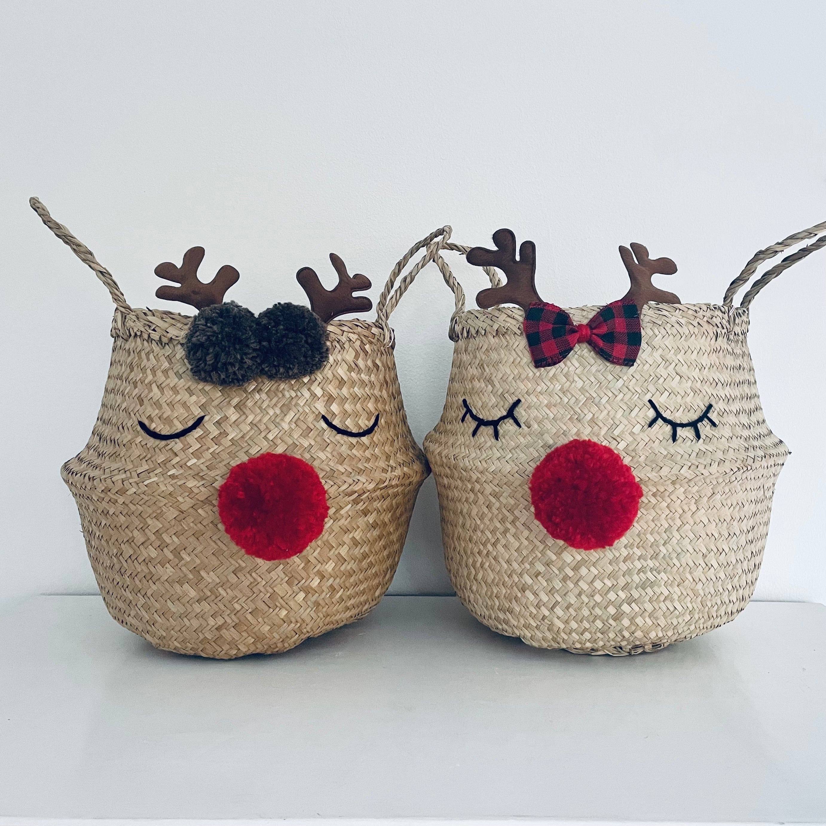 Reindeer pom pom basket - large - Bellybambino
