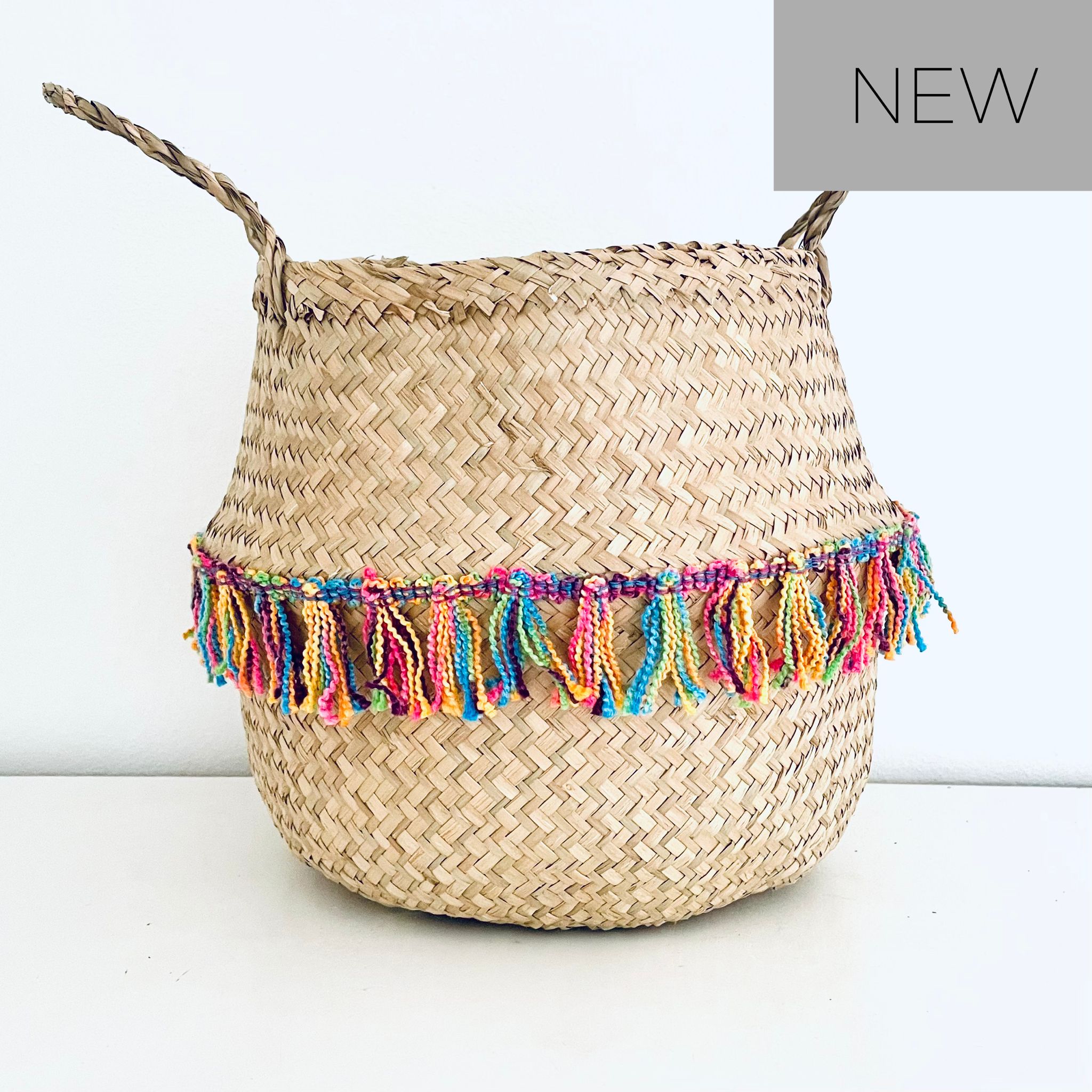 Rainbow tassel trim basket - Large - Bellybambino