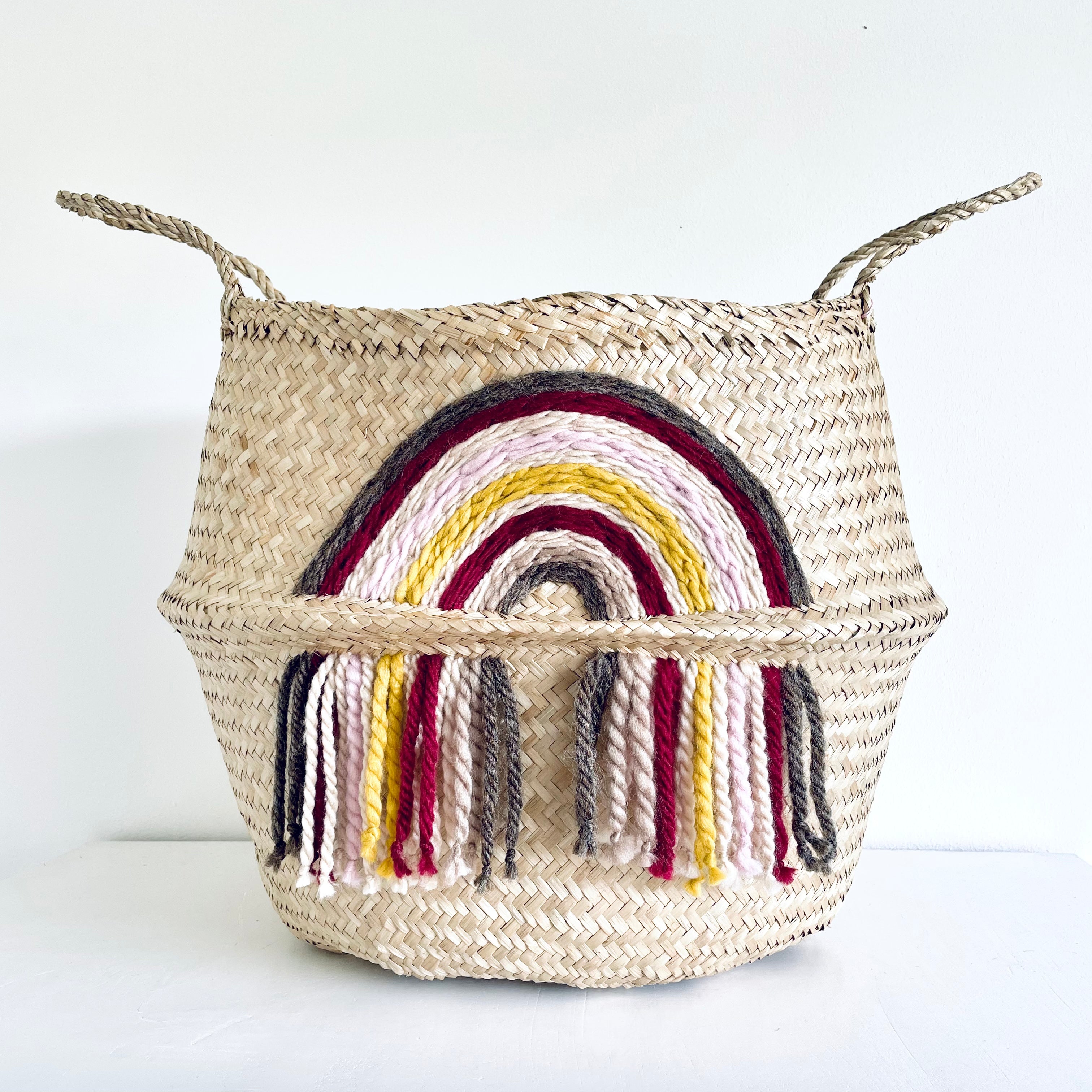 Maroon tassel rainbow basket - Extra Large - Bellybambino