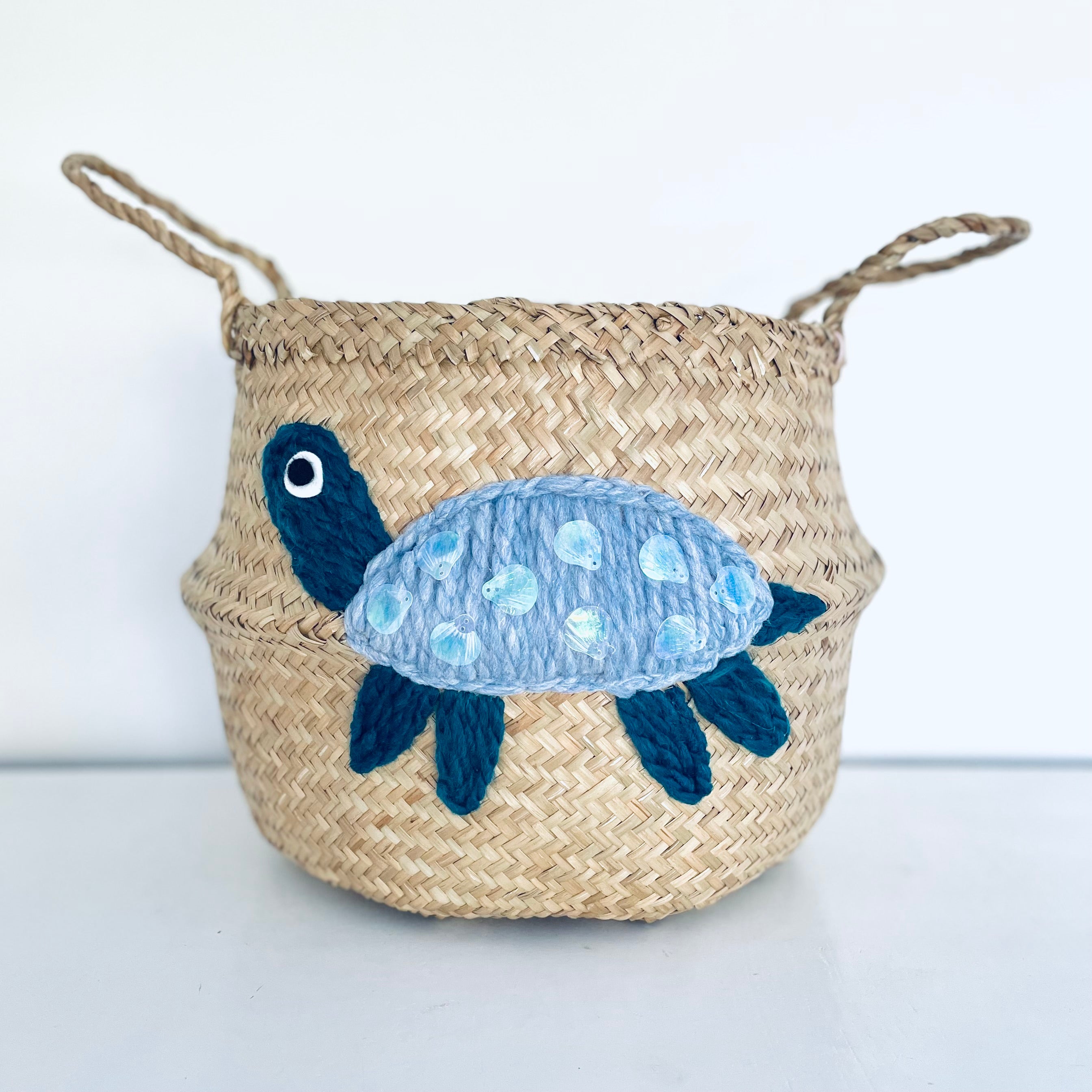 Blue Sea Turtle Basket - Large