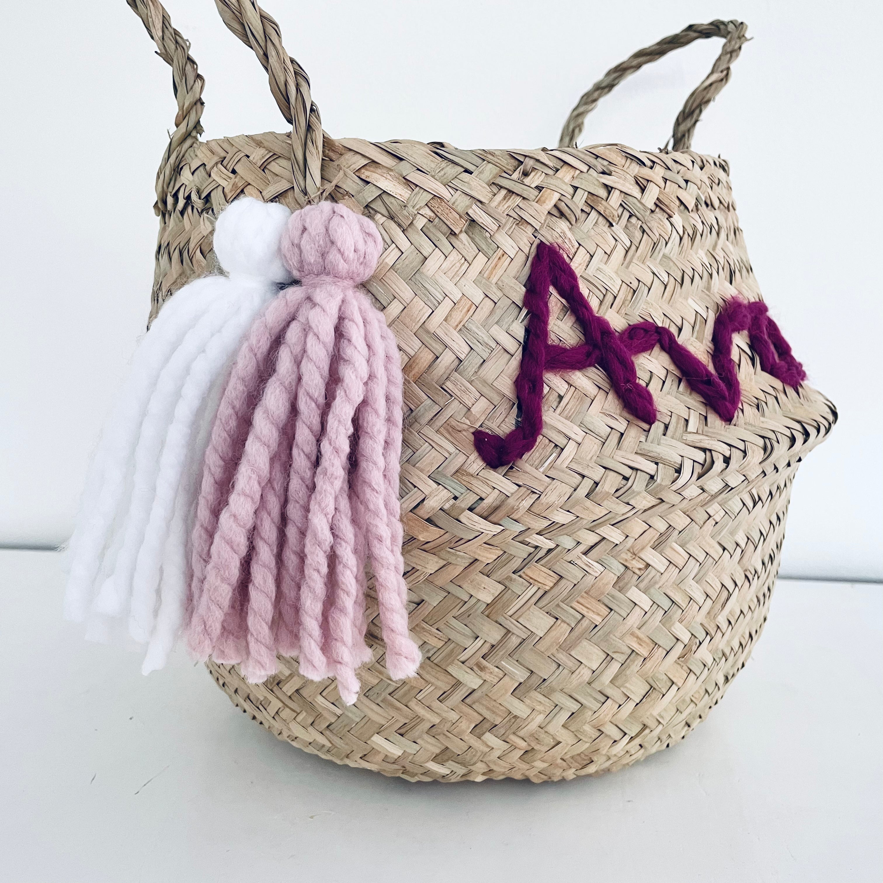 Pink Personalised tassel name basket - Large - Bellybambino