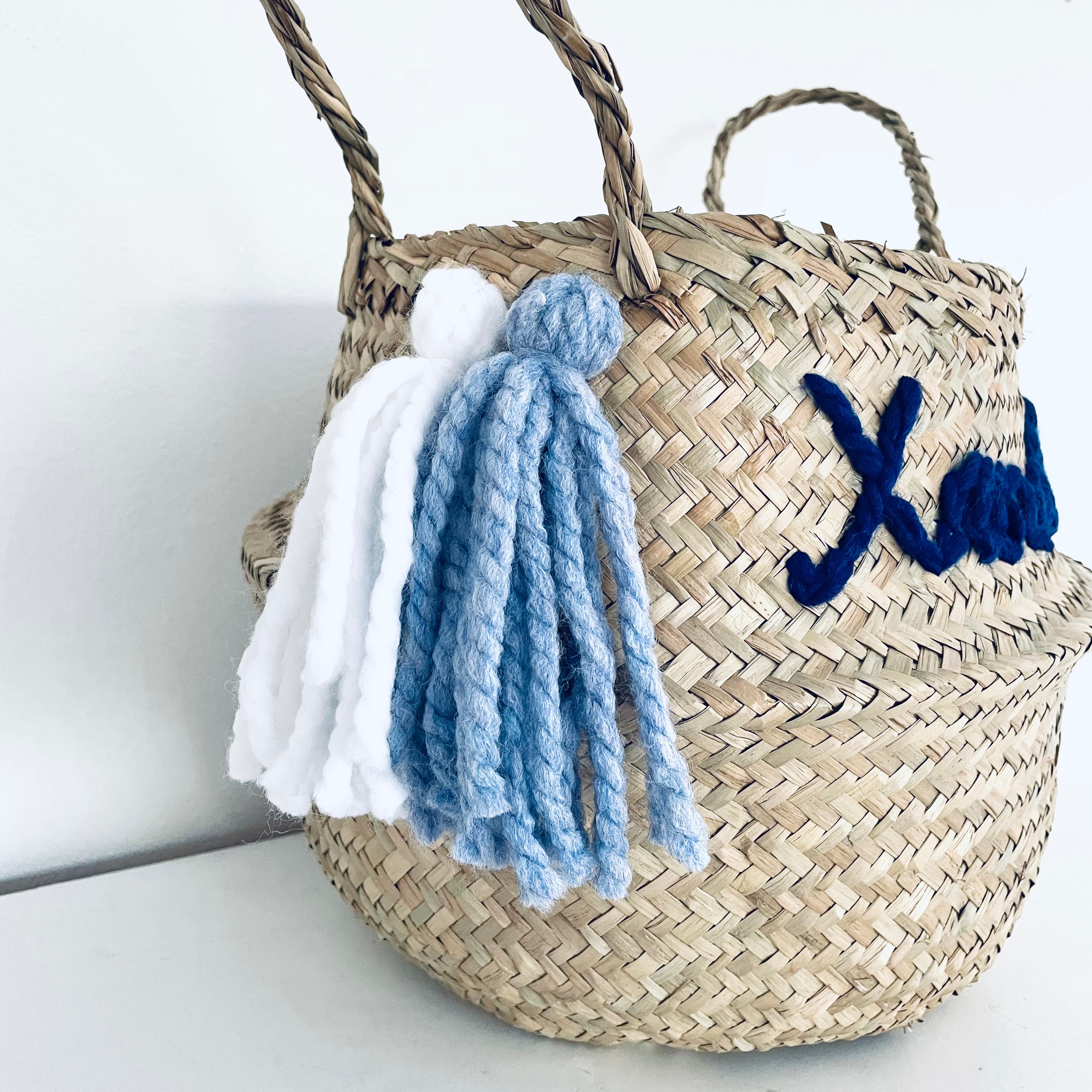 Blue Personalised tassel name basket - Large - Bellybambino