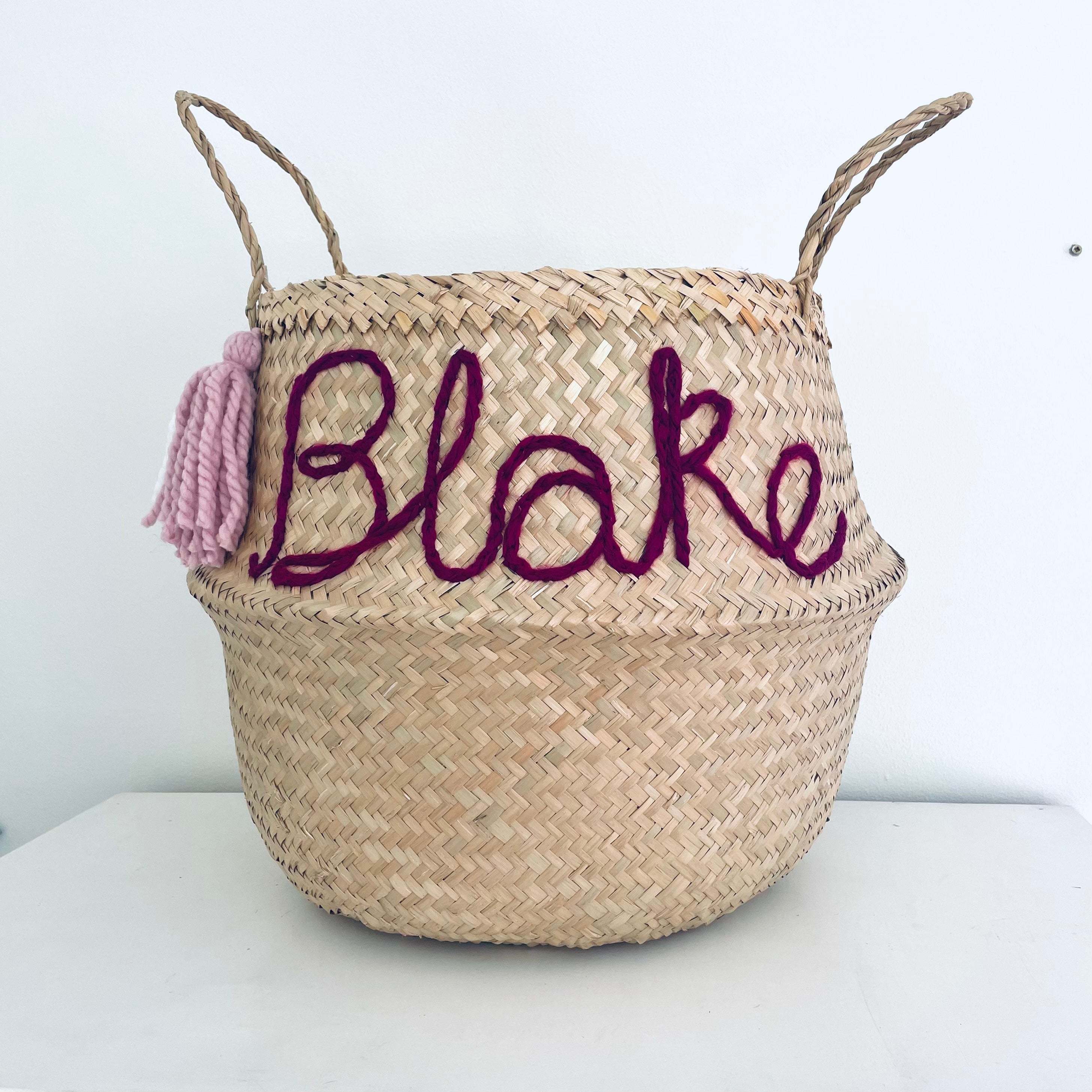 Pink Personalised tassel name basket - Extra Large